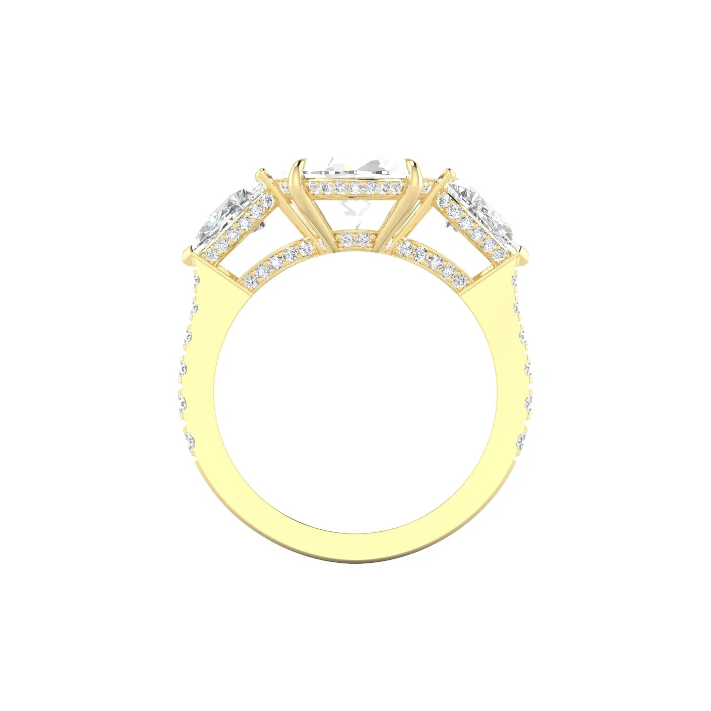 Pear Trilogy with Reverse Shank | 18k Yellow Gold 5 ct Oval Cut Ring