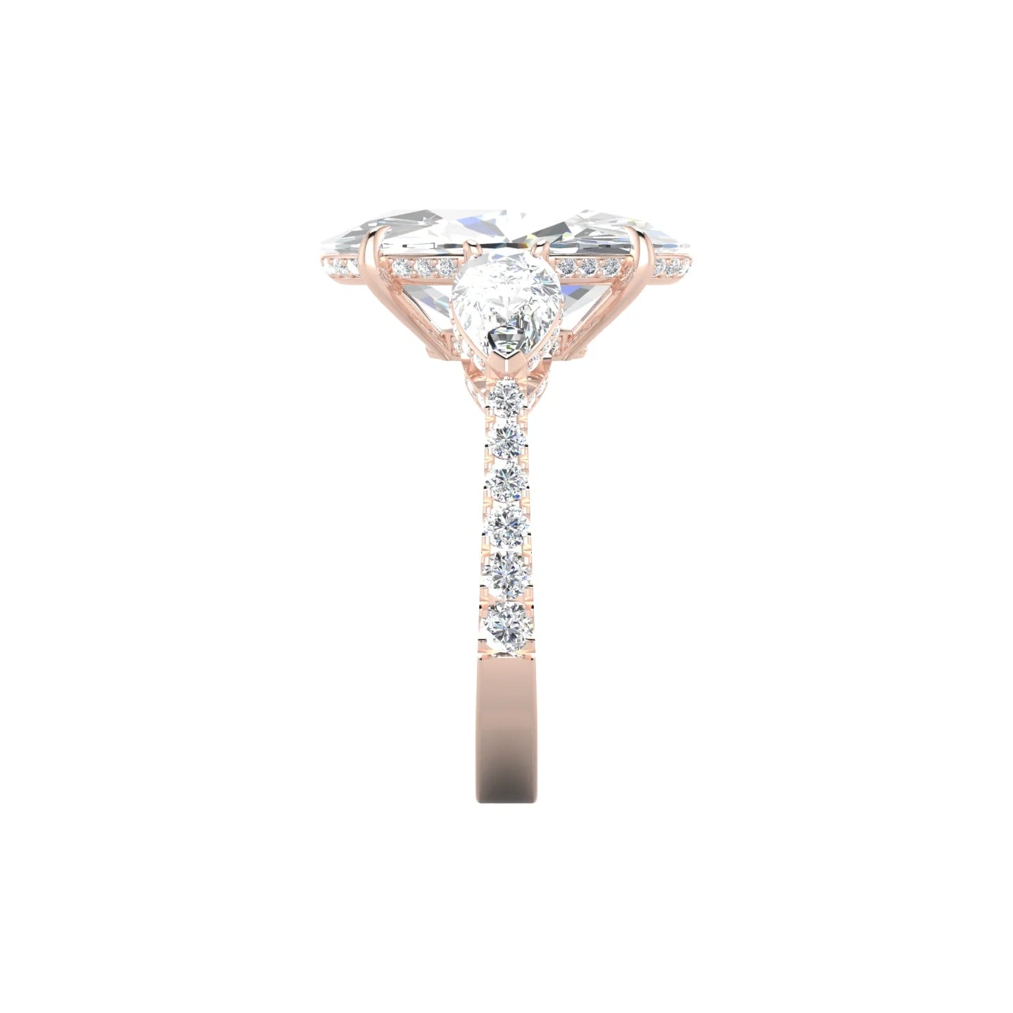 Pear Trilogy with Reverse Shank | 18k Rose Gold 5 ct Oval Cut Ring