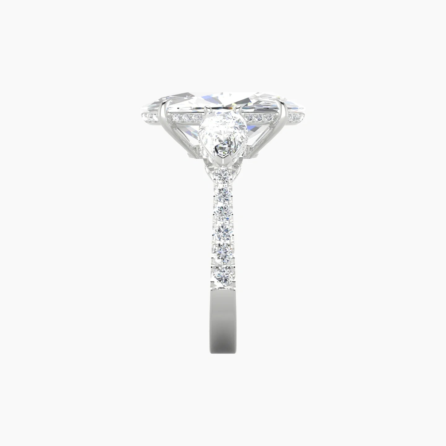 Pear Trilogy with Reverse Shank | 18k White Gold 5 ct Oval Cut Ring
