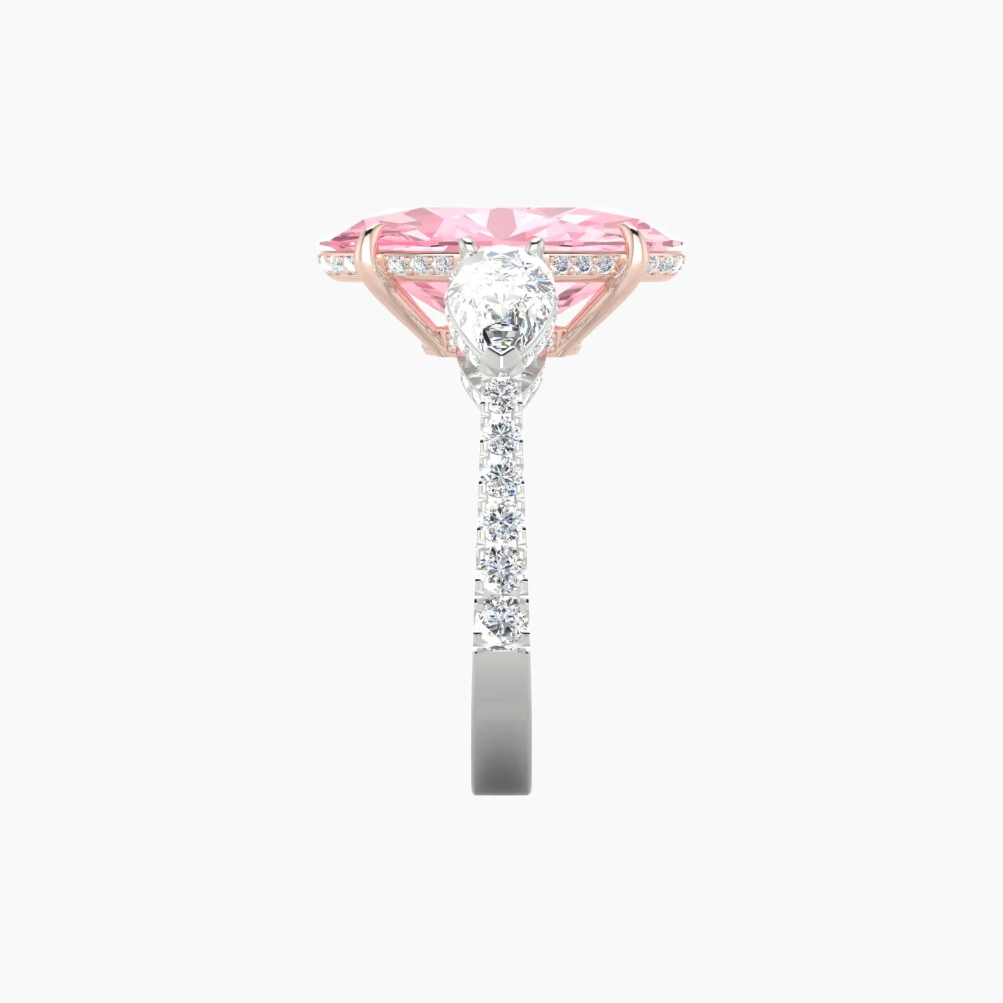 Pear Trilogy with Reverse Shank | 18k White & Rose Gold 5 ct Oval Cut Ring
