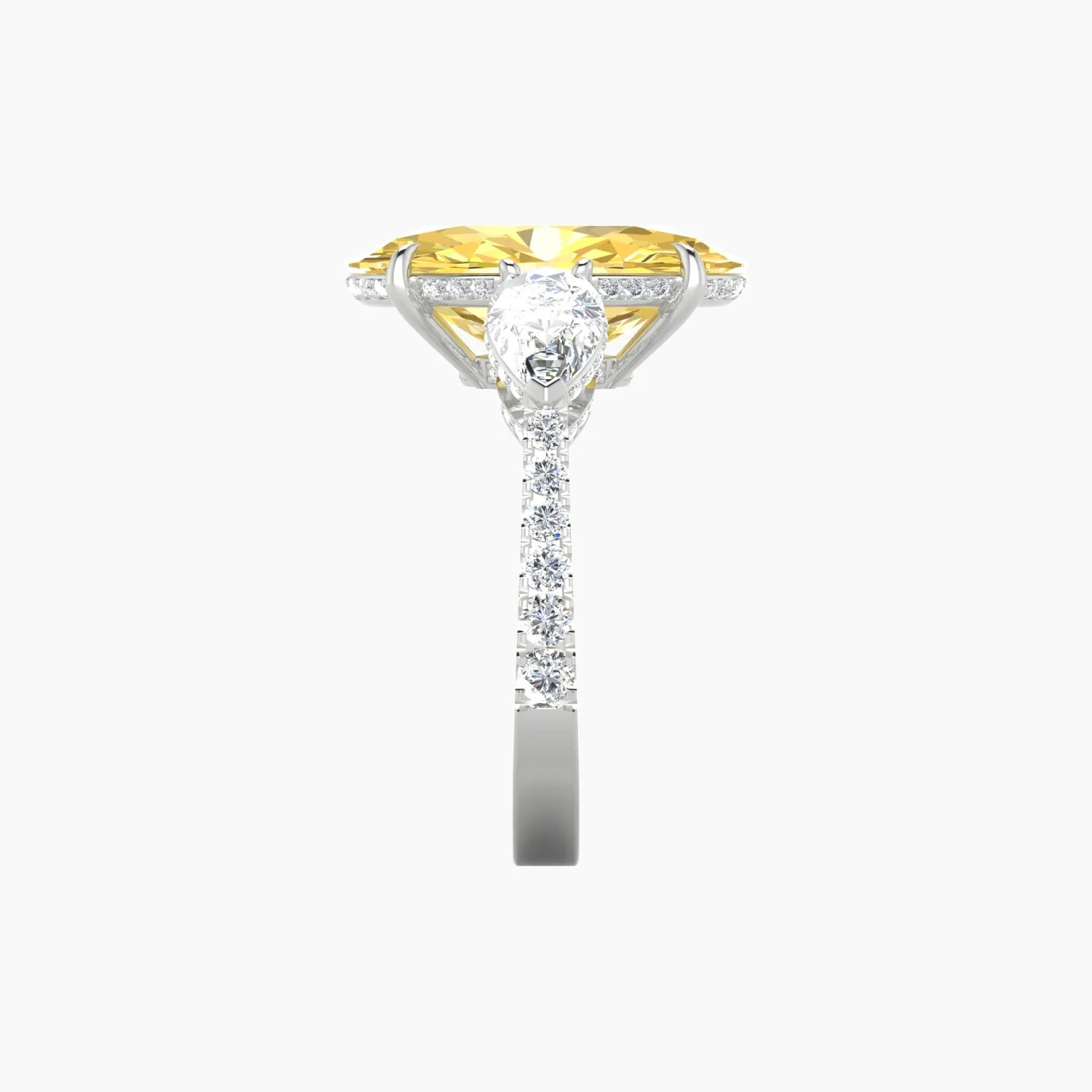 Pear Trilogy with Reverse Shank | 18k White Gold 5 ct Oval Cut Ring