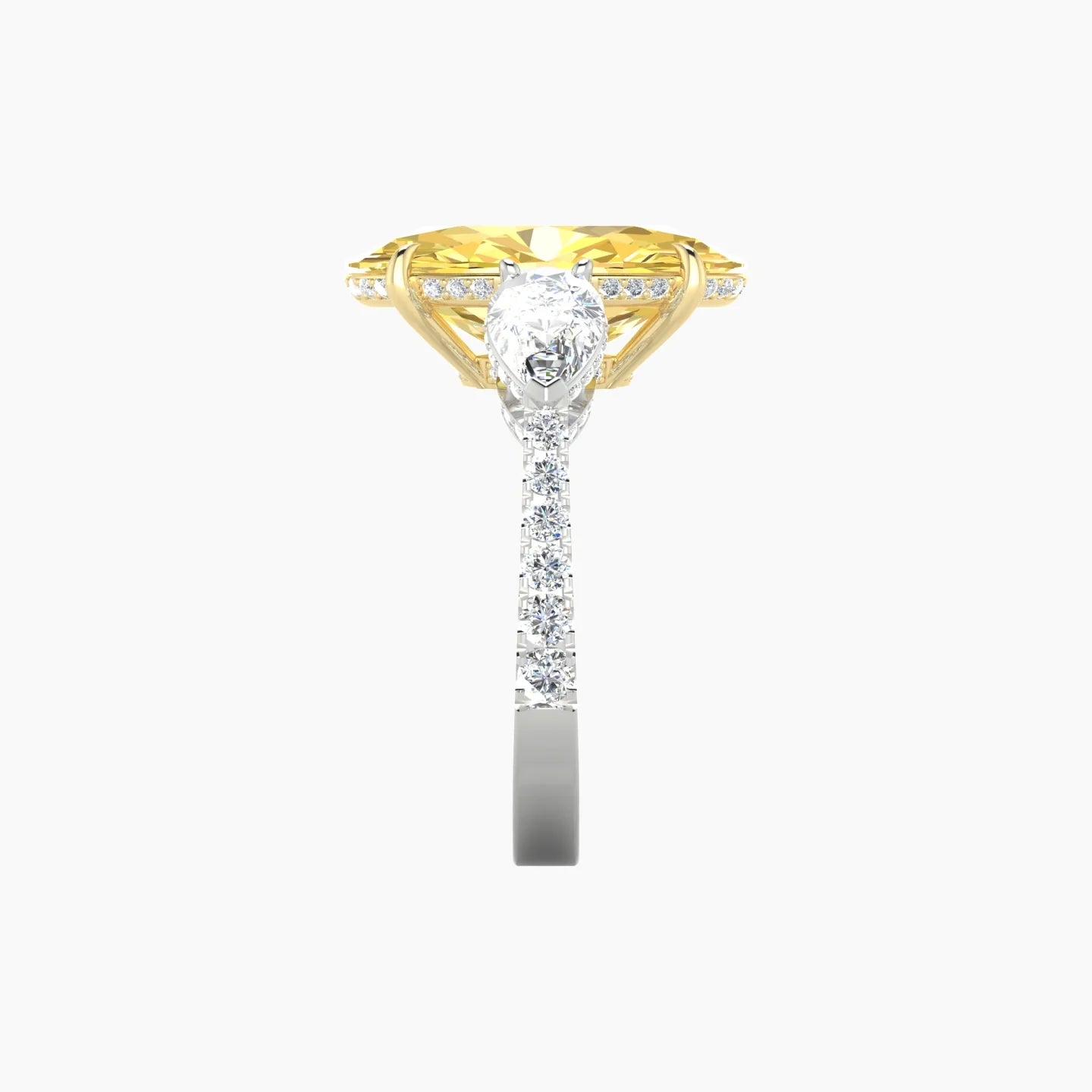Pear Trilogy with Reverse Shank | 18k White & Yellow Gold 5 ct Oval Cut Ring