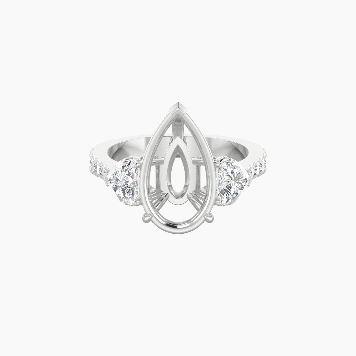 Pear Trilogy with Reverse Shank | 18k White Gold 5-7.99 ct Pear Cut Ring Setting
