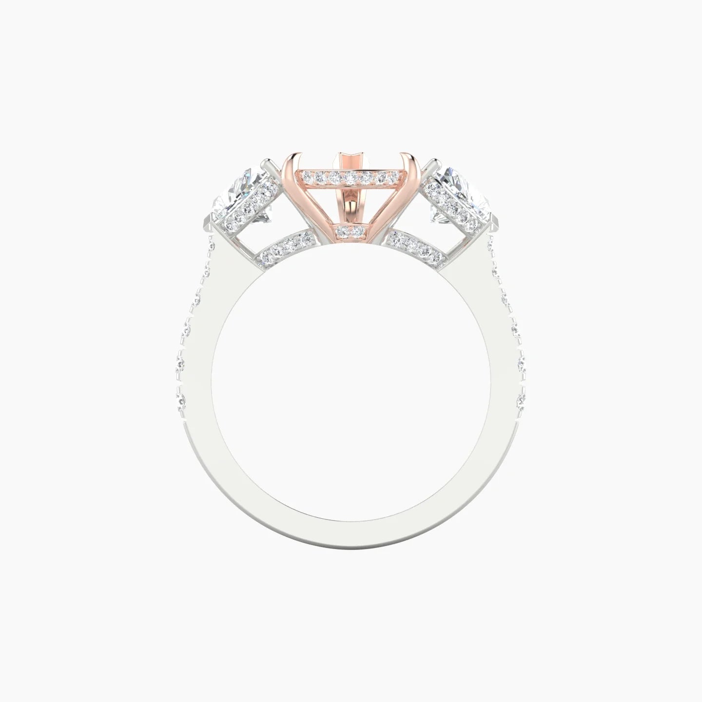 Pear Trilogy with Reverse Shank | 18k White & Rose Gold 5-7.99 ct Pear Cut Ring Setting