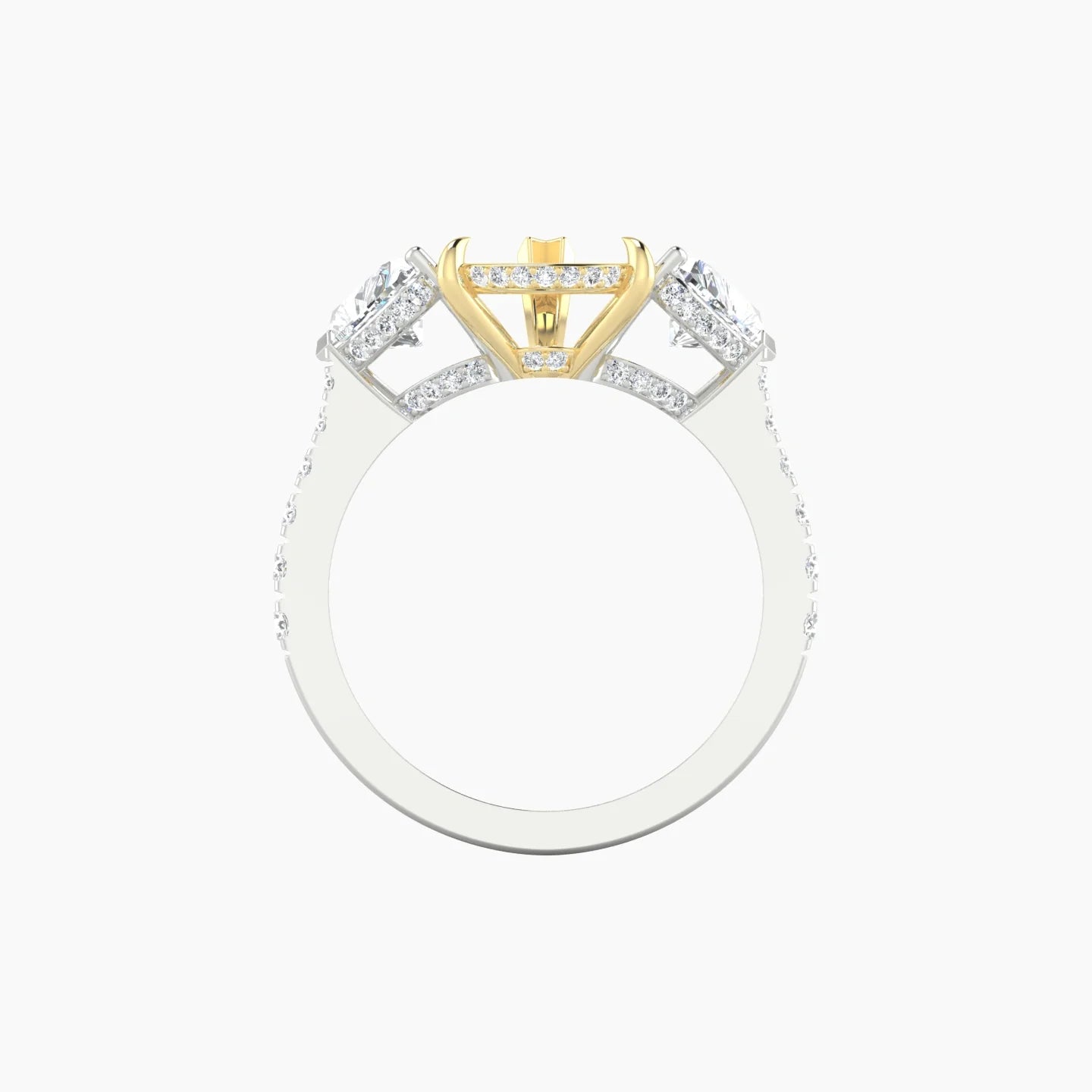 Pear Trilogy with Reverse Shank | 18k White & Yellow Gold 5-7.99 ct Pear Cut Ring Setting