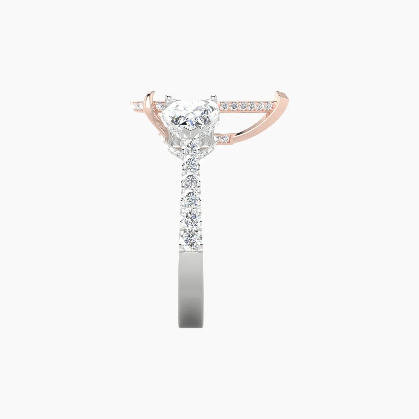 Pear Trilogy with Reverse Shank | 18k White & Rose Gold 5-7.99 ct Pear Cut Ring Setting