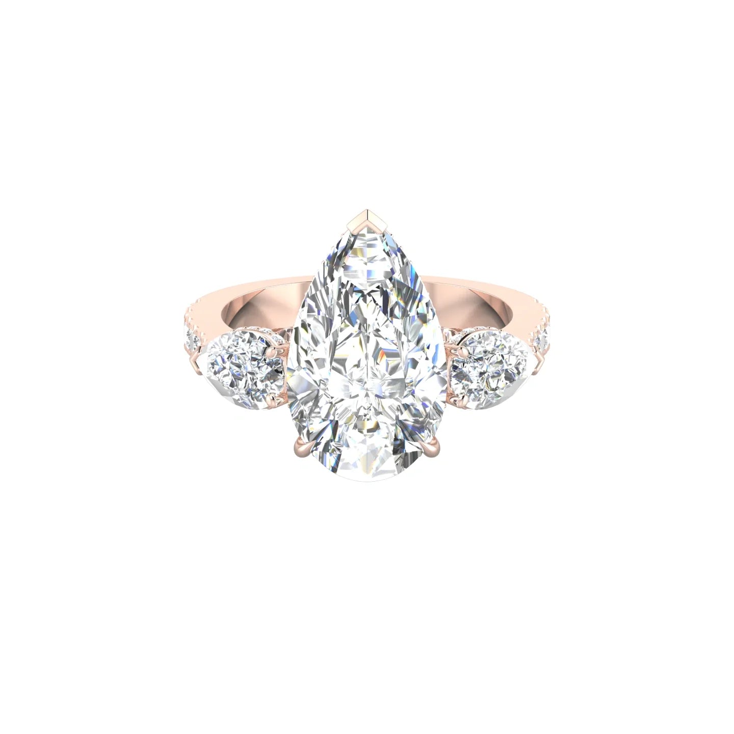 Pear Trilogy with Reverse Shank | 18k Rose Gold 5 ct Pear Cut Ring
