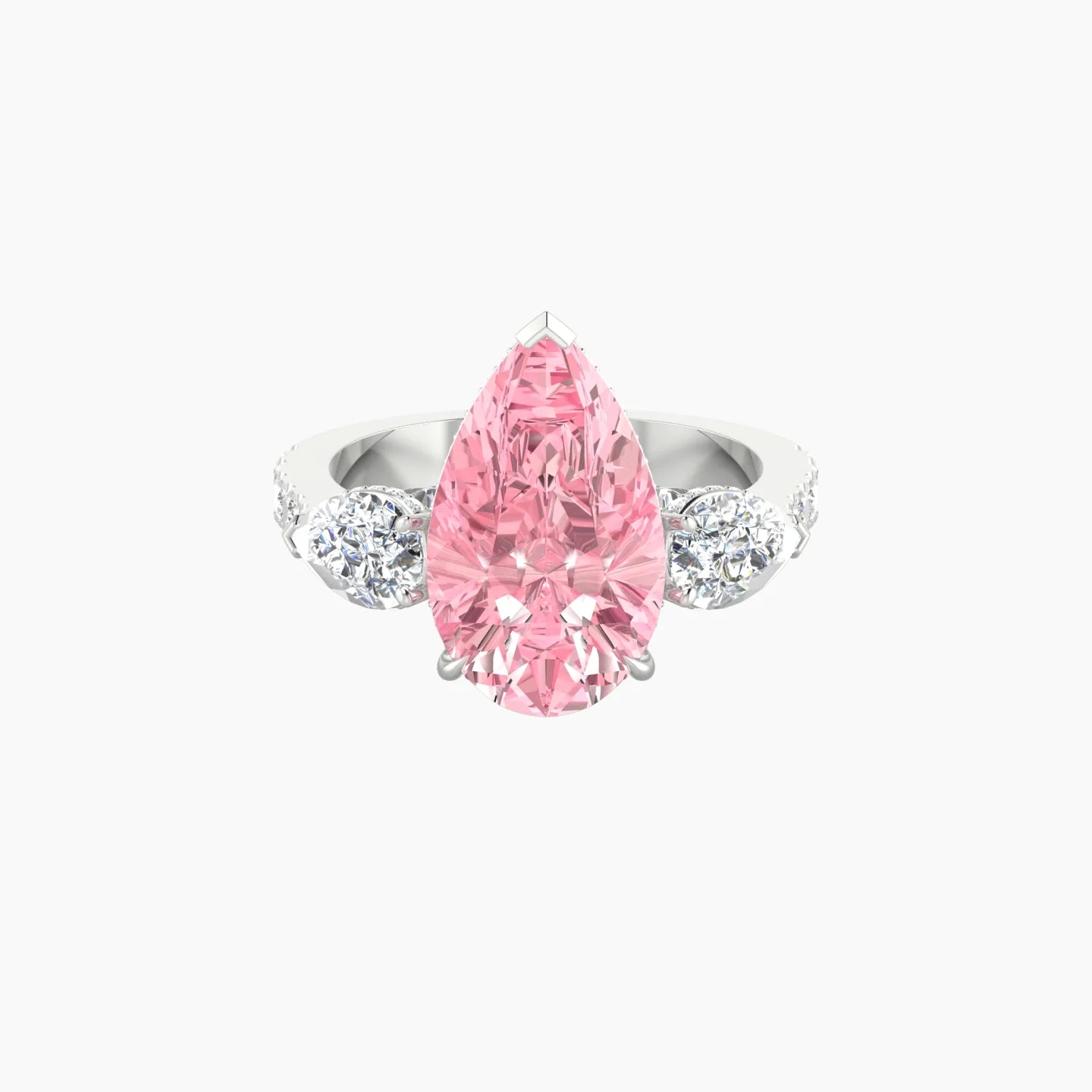 Intricate Pear Trilogy with Reverse Shank | 18k White Gold 5 ct Pear Blue Lab Diamond Ring