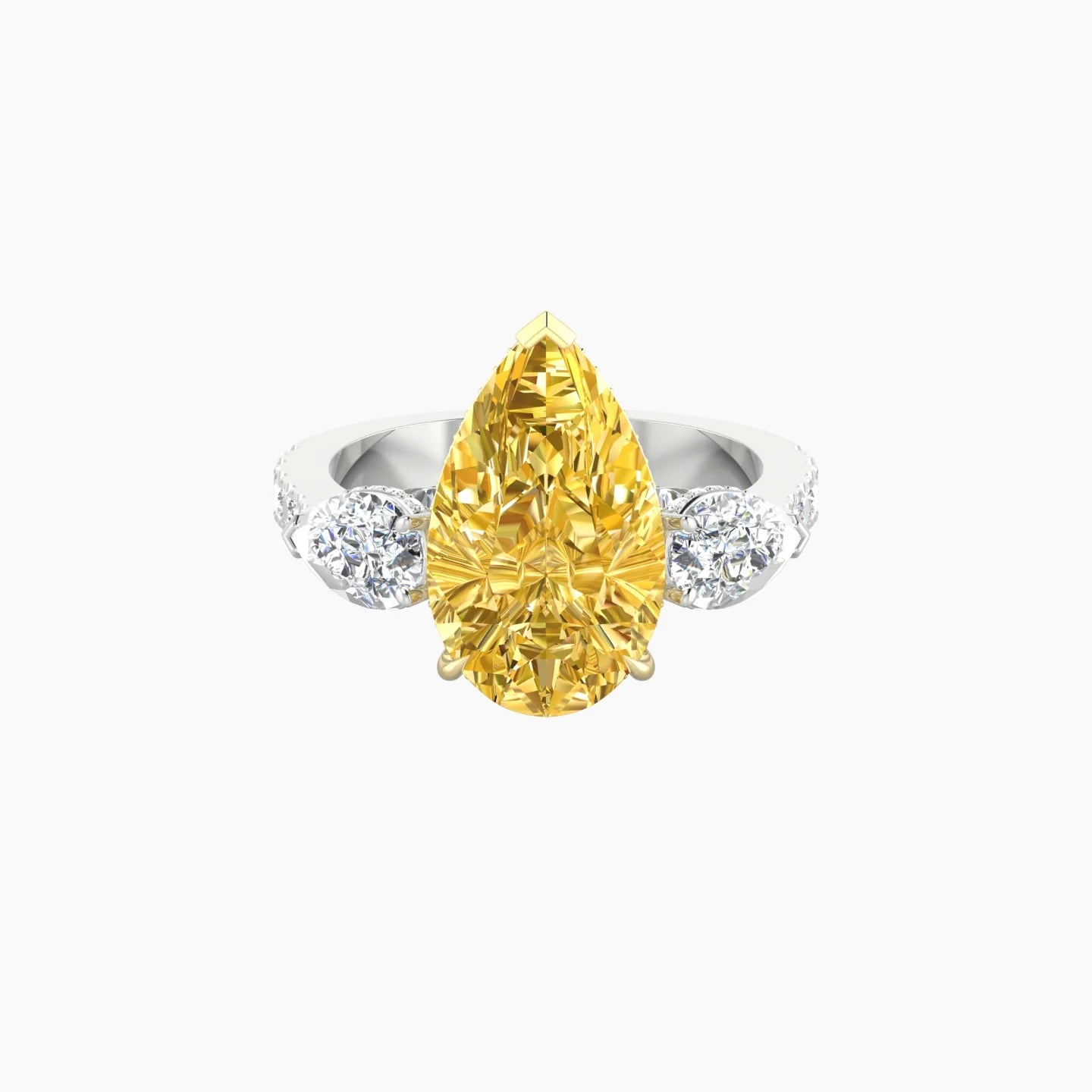 Pear Trilogy with Reverse Shank | 18k White & Yellow Gold 5 ct Pear Cut Ring
