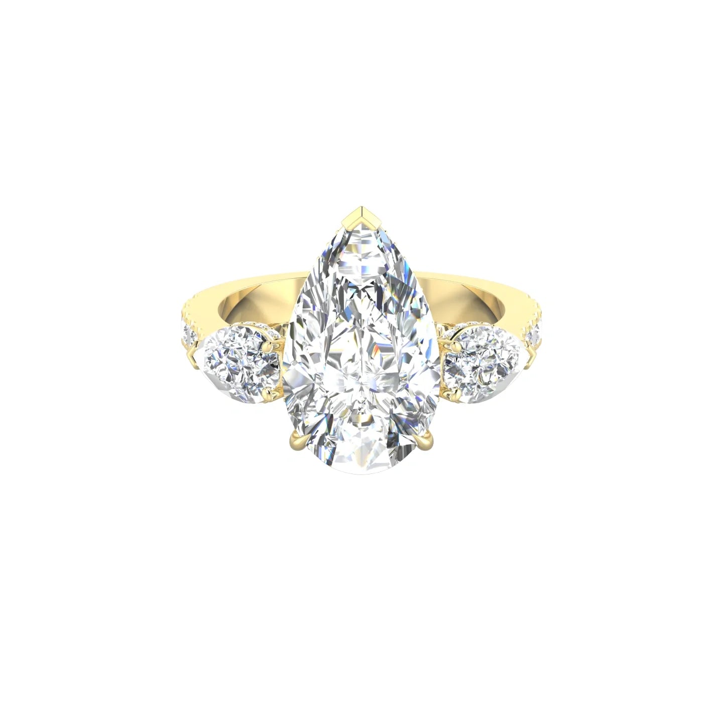 Pear Trilogy with Reverse Shank | 18k Yellow Gold 5 ct Pear Cut Ring
