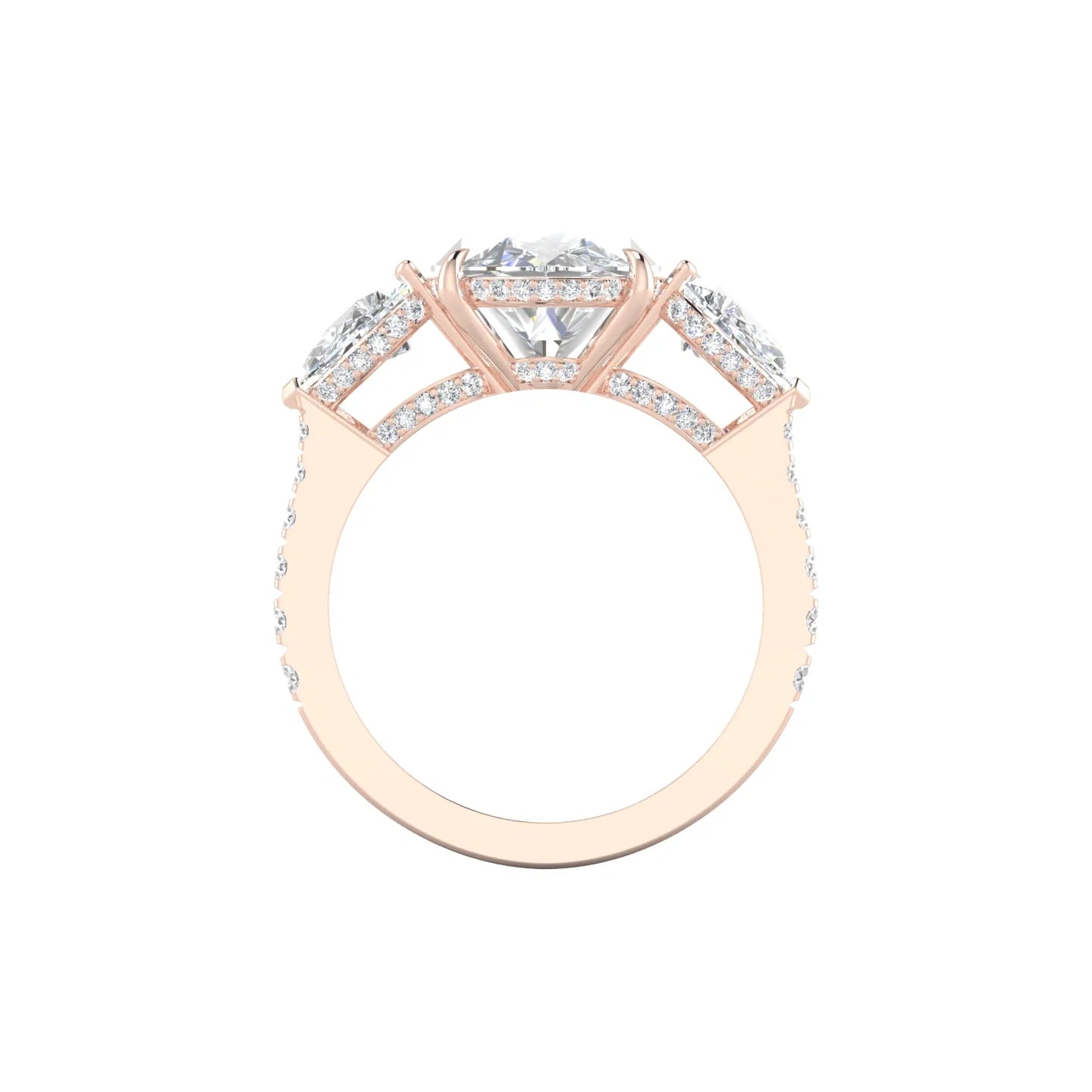 Pear Trilogy with Reverse Shank | 18k Rose Gold 5 ct Pear Cut Ring