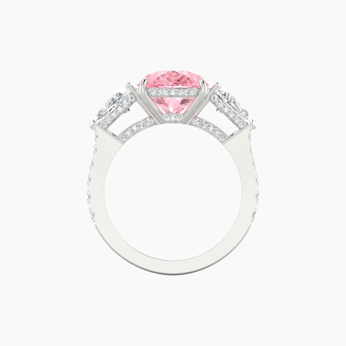 Intricate Pear Trilogy with Reverse Shank | 18k White Gold 5 ct Pear Blue Lab Diamond Ring