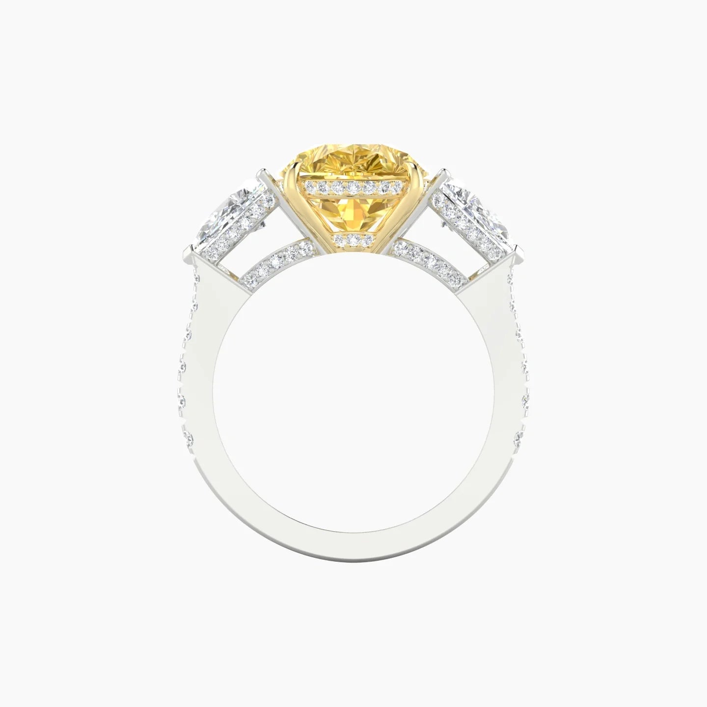 Pear Trilogy with Reverse Shank | 18k White & Yellow Gold 5 ct Pear Cut Ring
