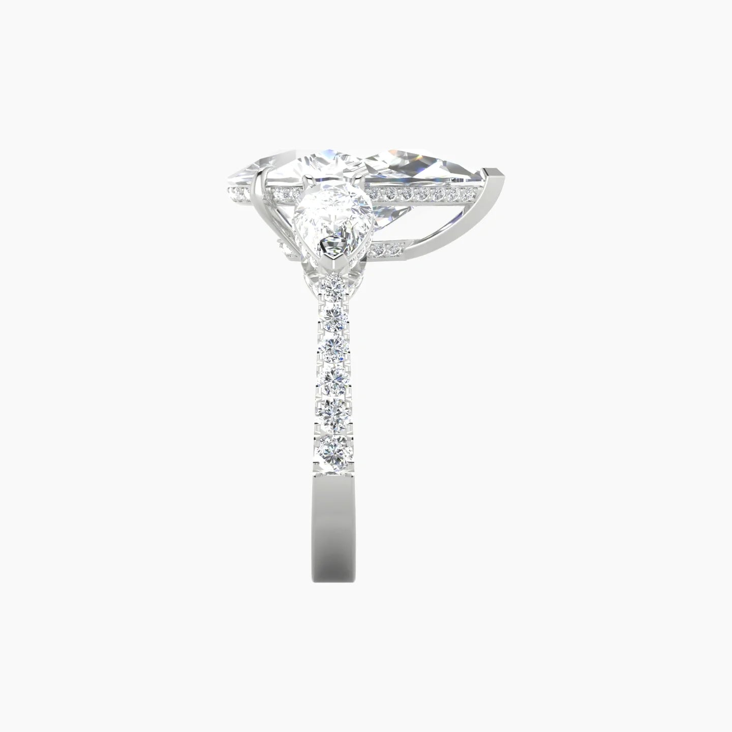 Pear Trilogy with Reverse Shank | 18k White Gold 5 ct Pear Cut Ring