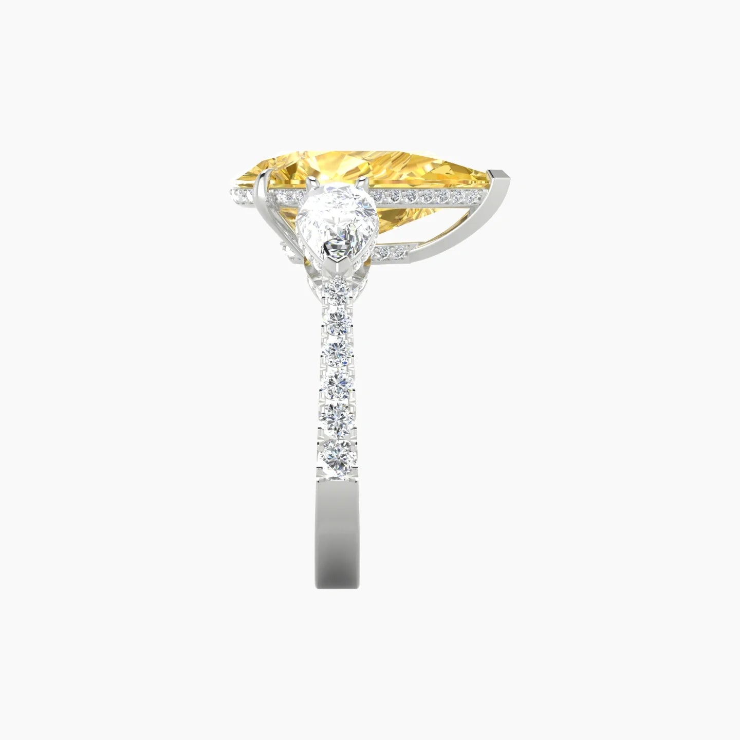 Pear Trilogy with Reverse Shank | 18k White Gold 5 ct Pear Cut Ring