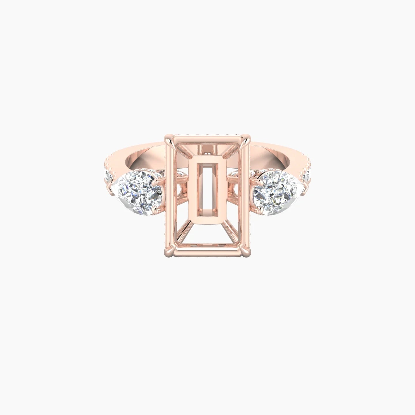 Pear Trilogy with Reverse Shank | 18k Rose Gold 5-7.99 ct Radiant Cut Ring Setting
