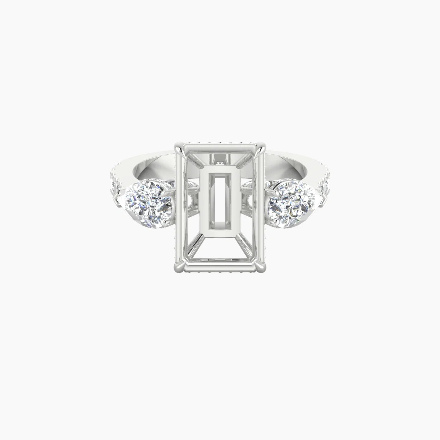 Pear Trilogy with Reverse Shank | 18k White Gold 5-7.99 ct Radiant Cut Ring Setting
