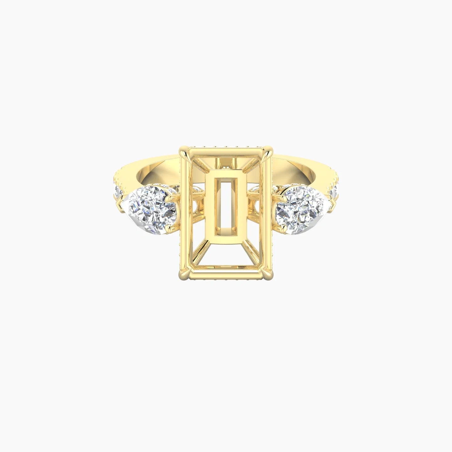 Pear Trilogy with Reverse Shank | 18k Yellow Gold 5-7.99 ct Radiant Cut Ring Setting