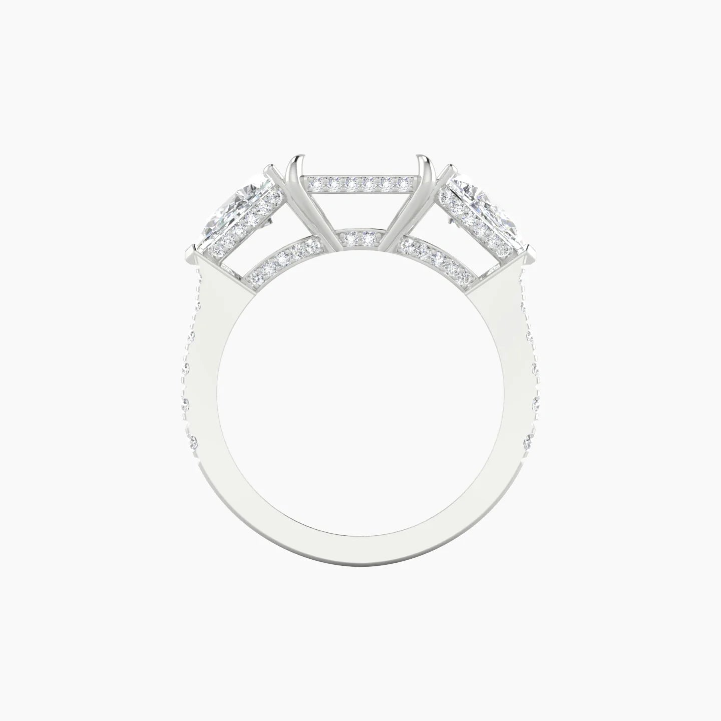 Pear Trilogy with Reverse Shank | 18k White Gold 5-7.99 ct Radiant Cut Ring Setting