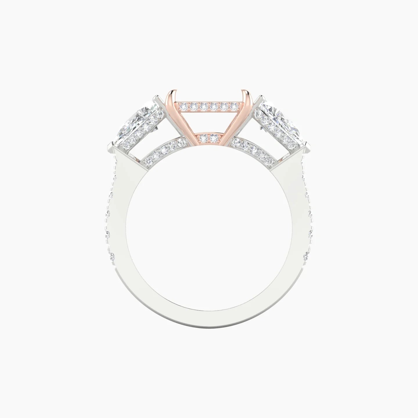 Pear Trilogy with Reverse Shank | 18k White & Rose Gold 5-7.99 ct Radiant Cut Ring Setting