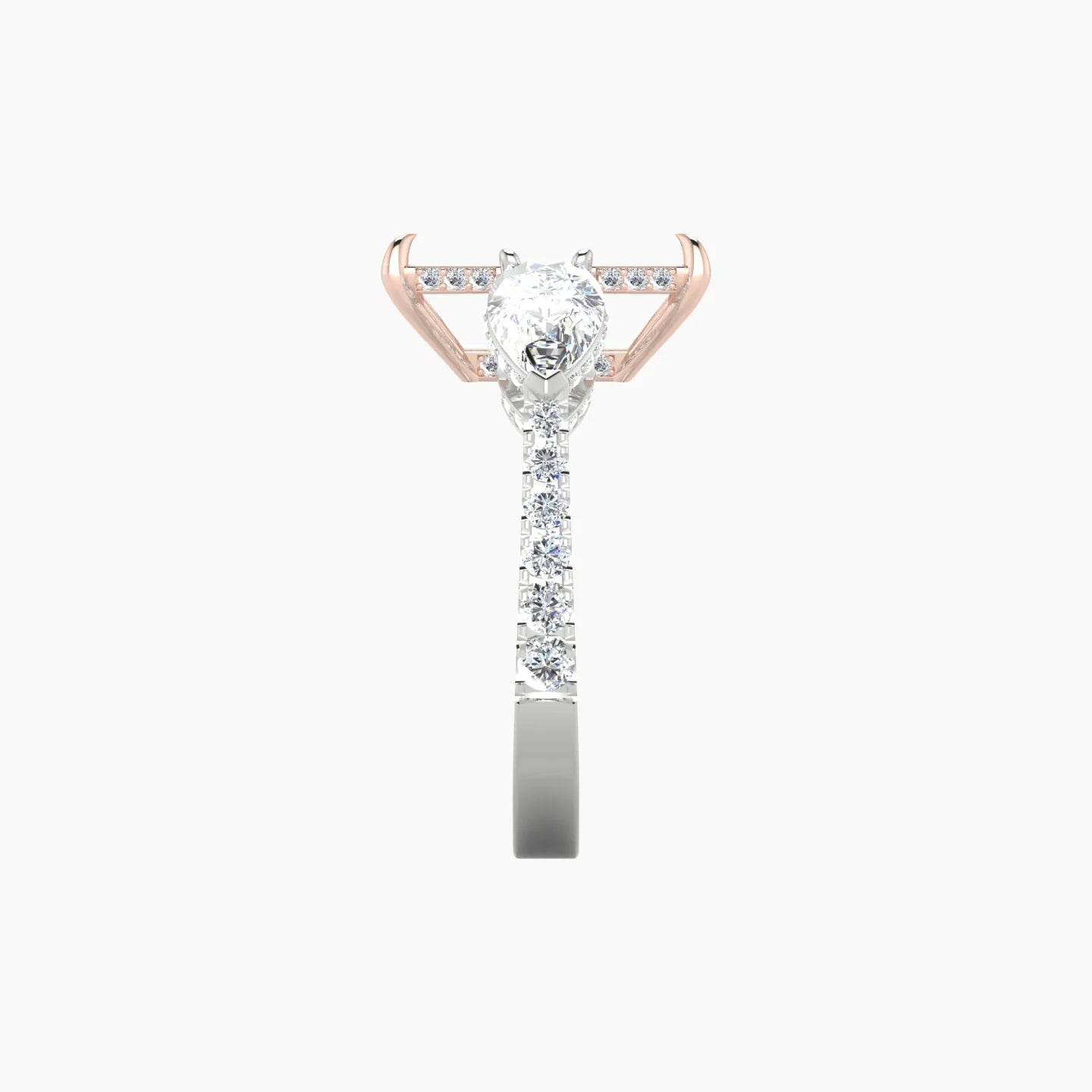 Pear Trilogy with Reverse Shank | 18k White & Rose Gold 5-7.99 ct Radiant Cut Ring Setting