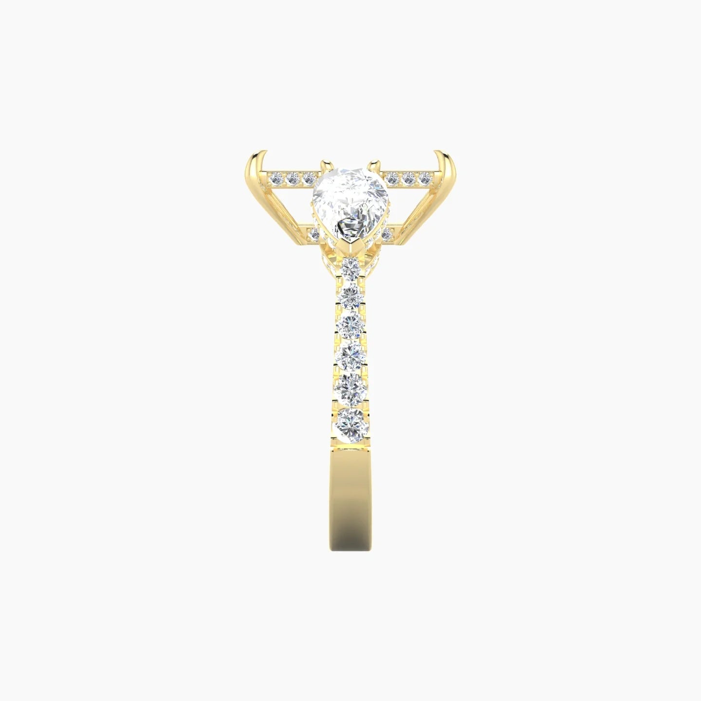 Pear Trilogy with Reverse Shank | 18k Yellow Gold 5-7.99 ct Radiant Cut Ring Setting