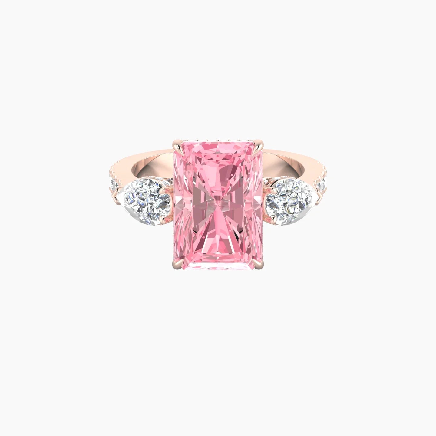 Pear Trilogy with Reverse Shank | 18k Rose Gold 5 ct Radiant Cut Ring
