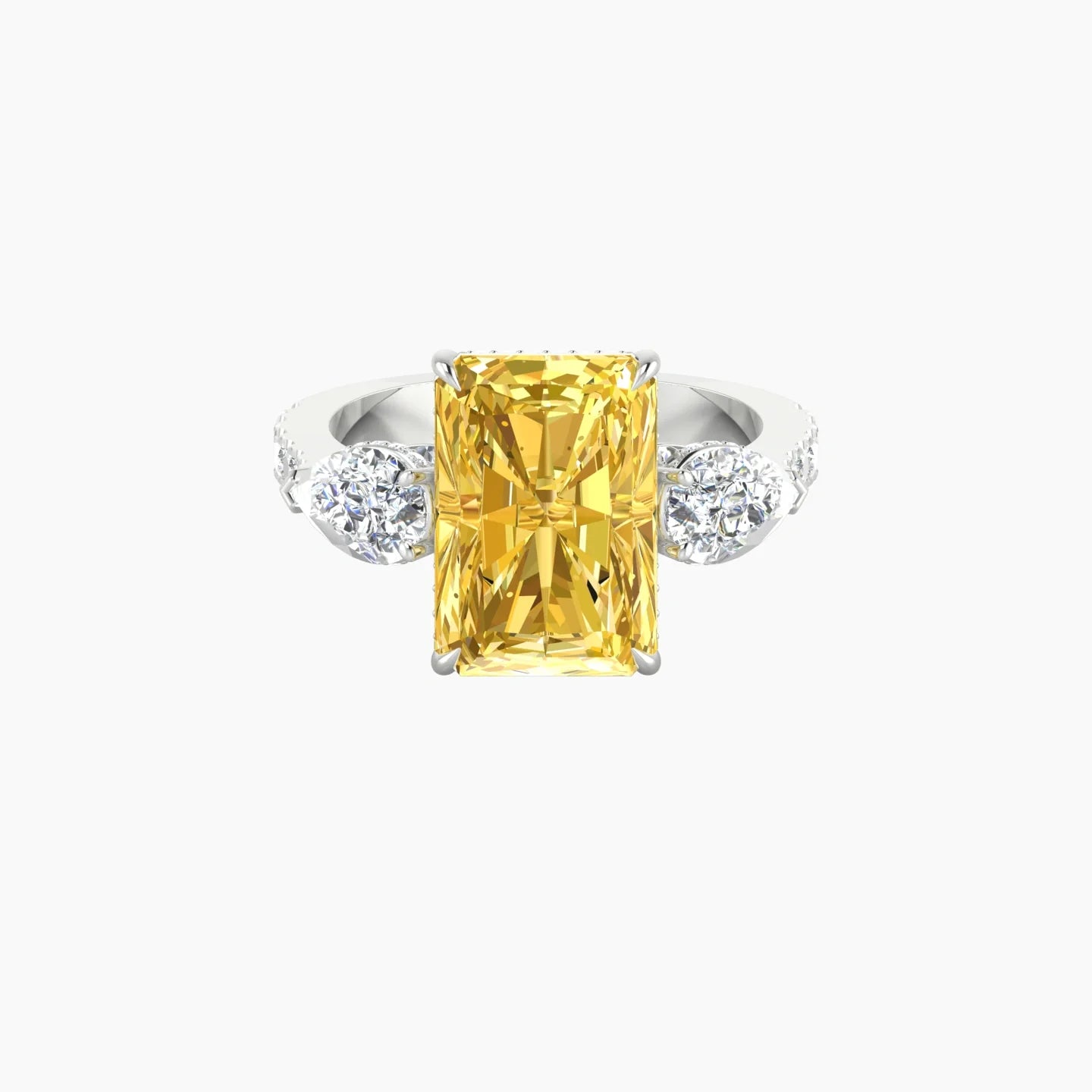 Pear Trilogy with Reverse Shank | 18k White Gold 5 ct Radiant Cut Ring