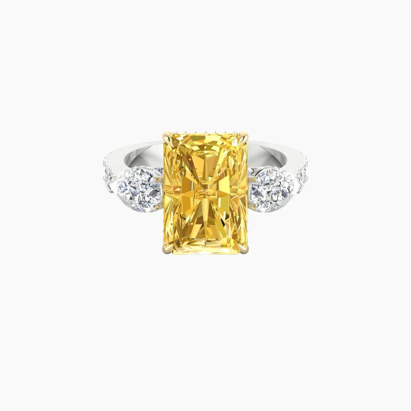 Pear Trilogy with Reverse Shank | 18k White & Yellow Gold 5 ct Radiant Cut Ring