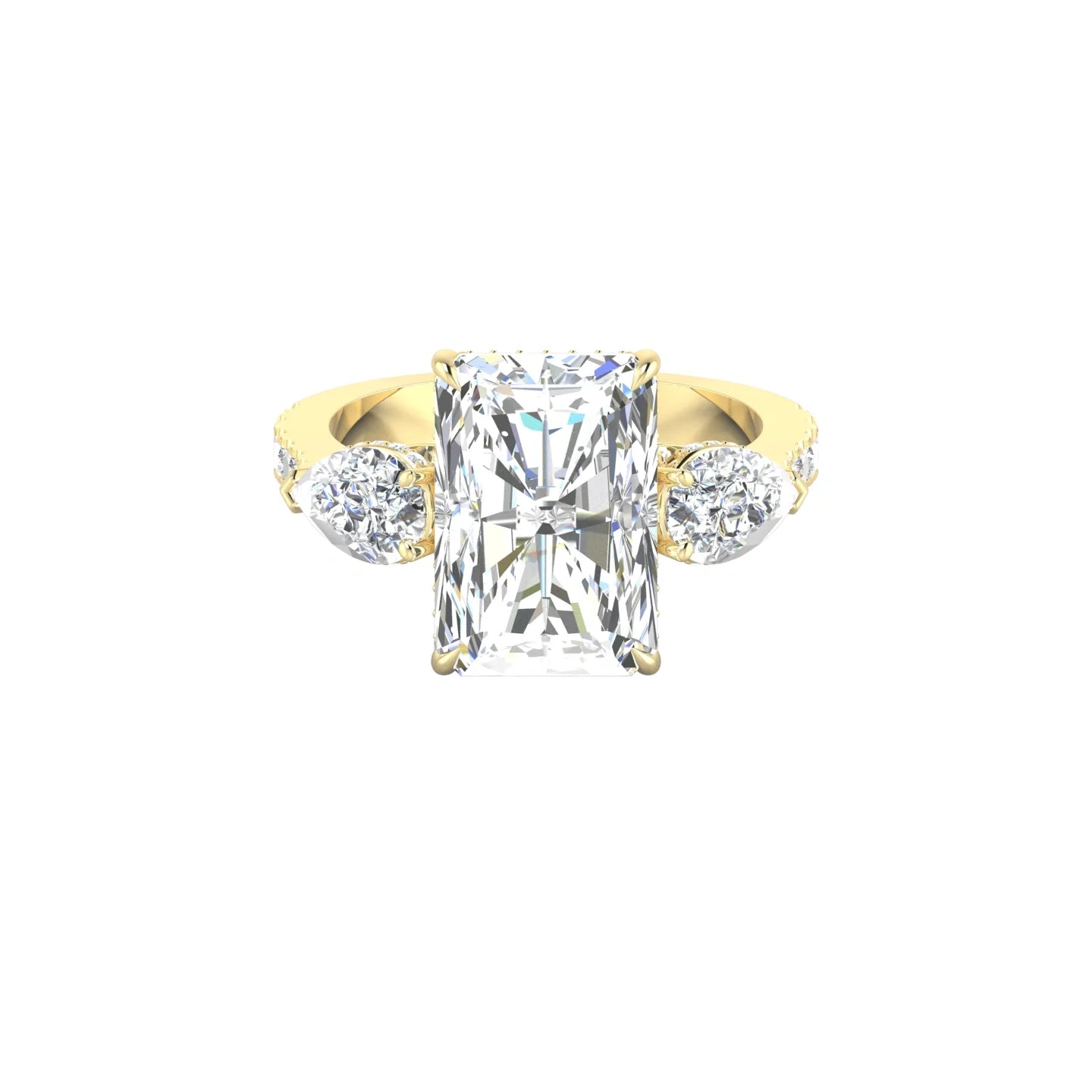 Intricate Pear Trilogy with Reverse Shank | 18k Yellow Gold 5 ct Radiant White Lab Diamond Ring