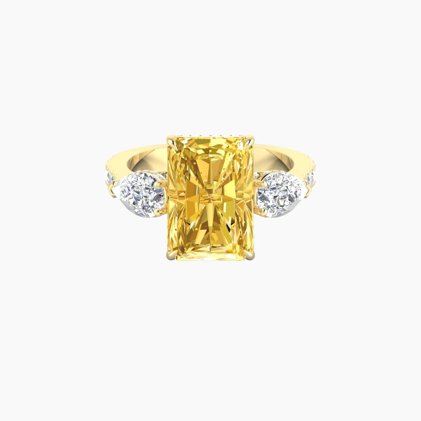 Pear Trilogy with Reverse Shank | 18k Yellow Gold 5 ct Radiant Cut Ring