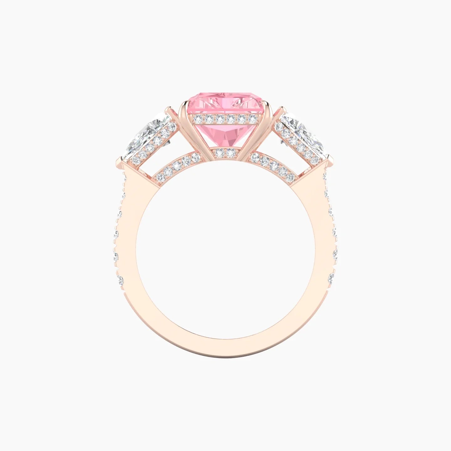 Pear Trilogy with Reverse Shank | 18k Rose Gold 5 ct Radiant Cut Ring
