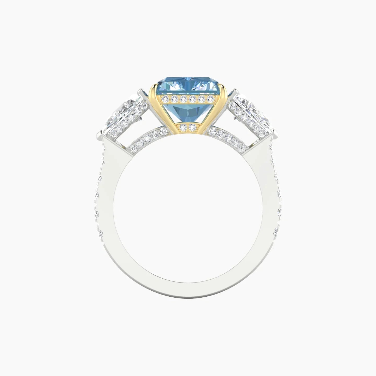 Pear Trilogy with Reverse Shank | 18k White & Yellow Gold 5 ct Radiant Cut Ring