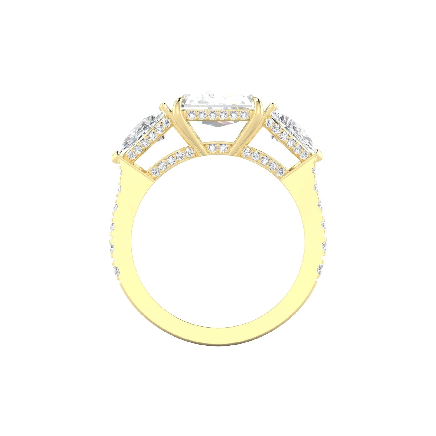 Intricate Pear Trilogy with Reverse Shank | 18k Yellow Gold 5 ct Radiant White Lab Diamond Ring