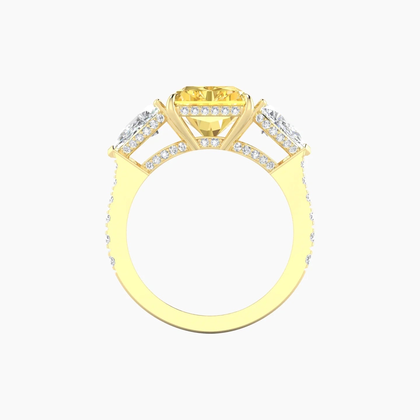 Pear Trilogy with Reverse Shank | 18k Yellow Gold 5 ct Radiant Cut Ring
