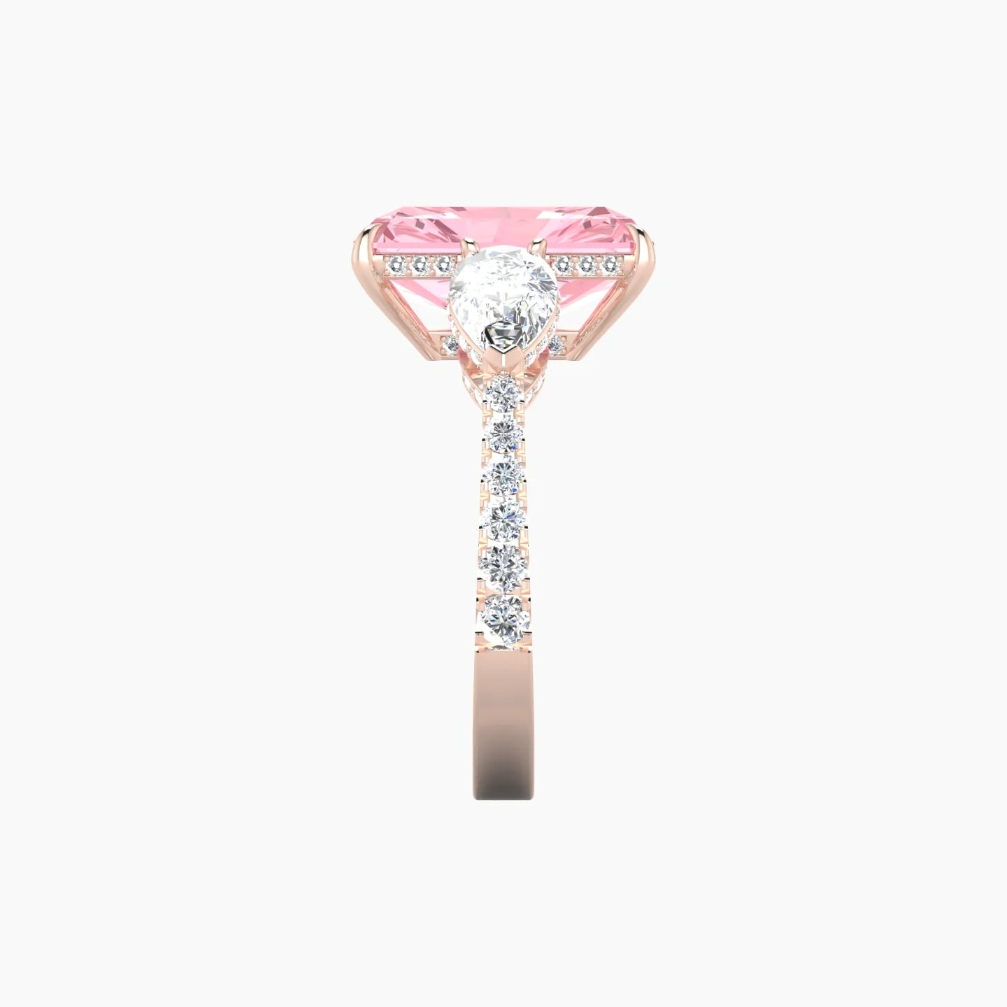 Pear Trilogy with Reverse Shank | 18k Rose Gold 5 ct Radiant Cut Ring