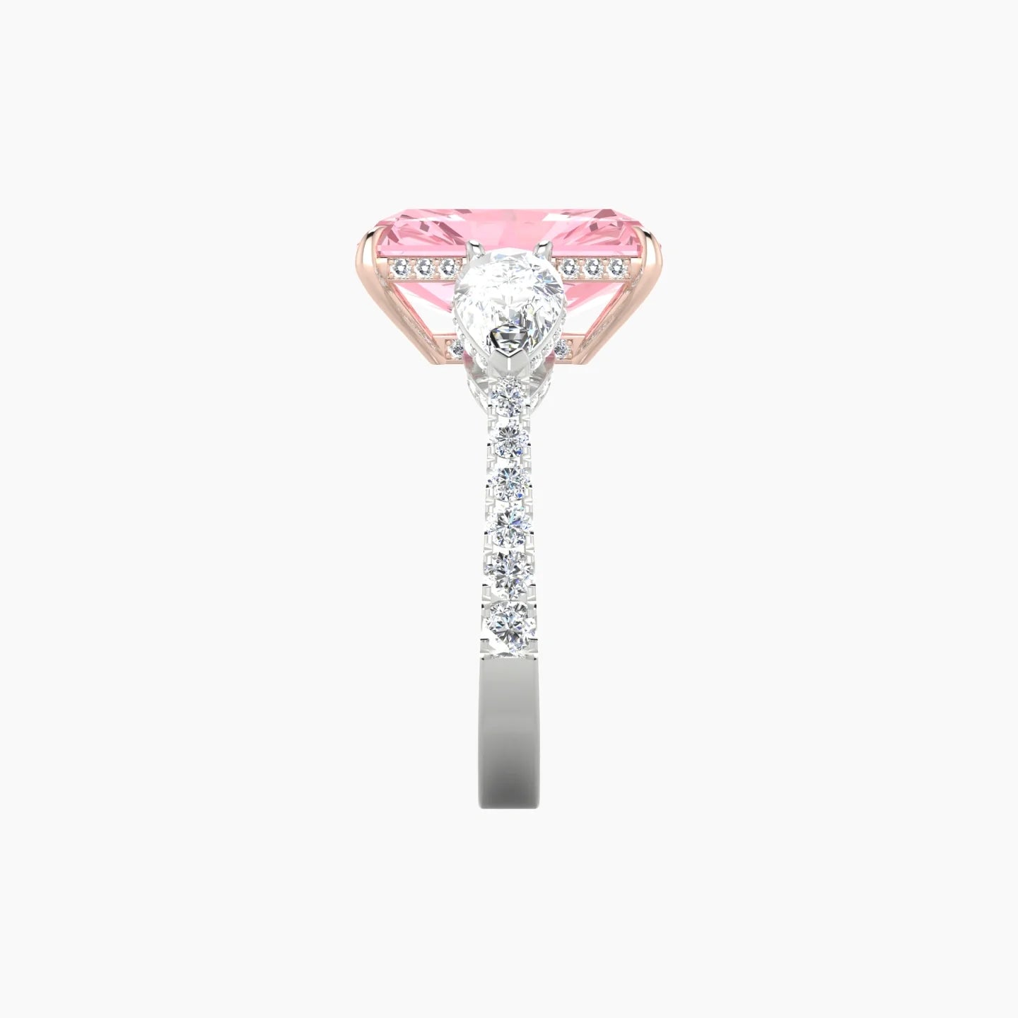 Pear Trilogy with Reverse Shank | 18k White & Rose Gold 5 ct Radiant Cut Ring