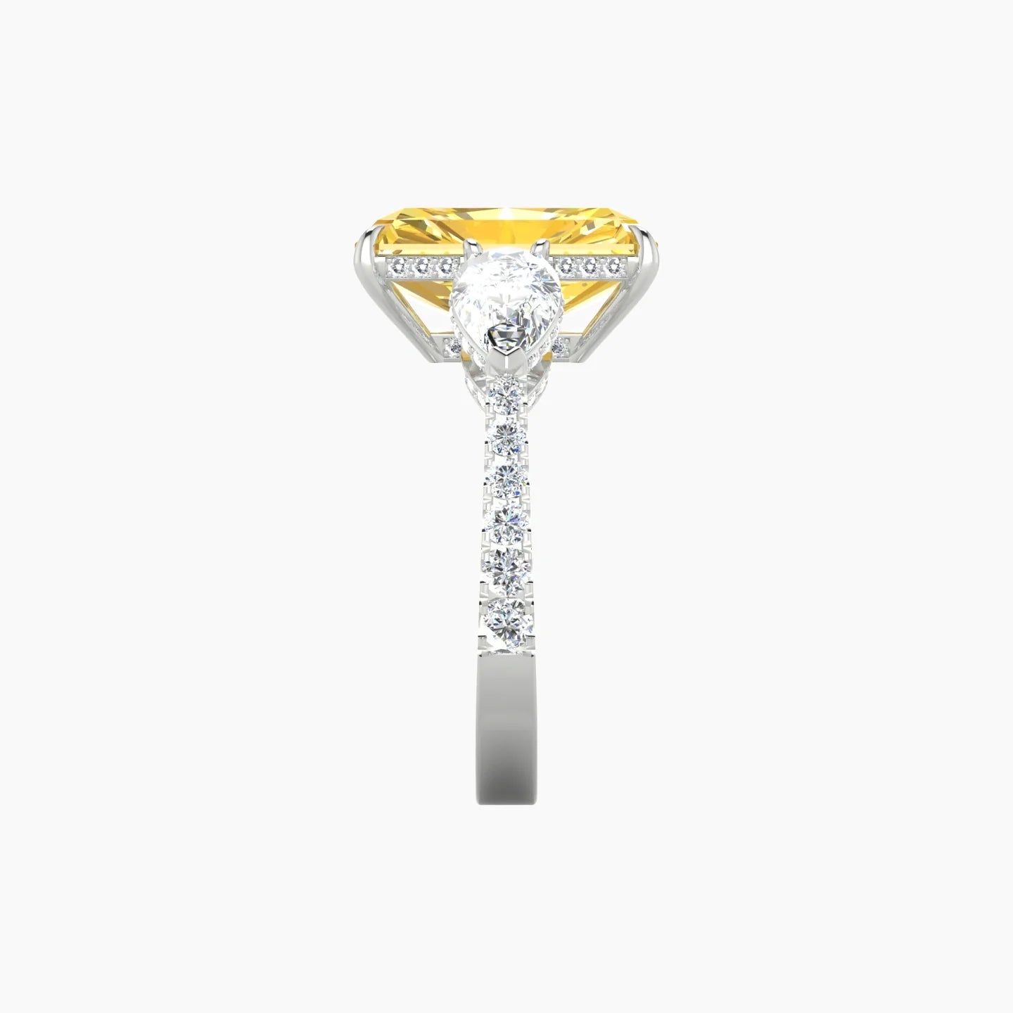 Pear Trilogy with Reverse Shank | 18k White Gold 5 ct Radiant Cut Ring