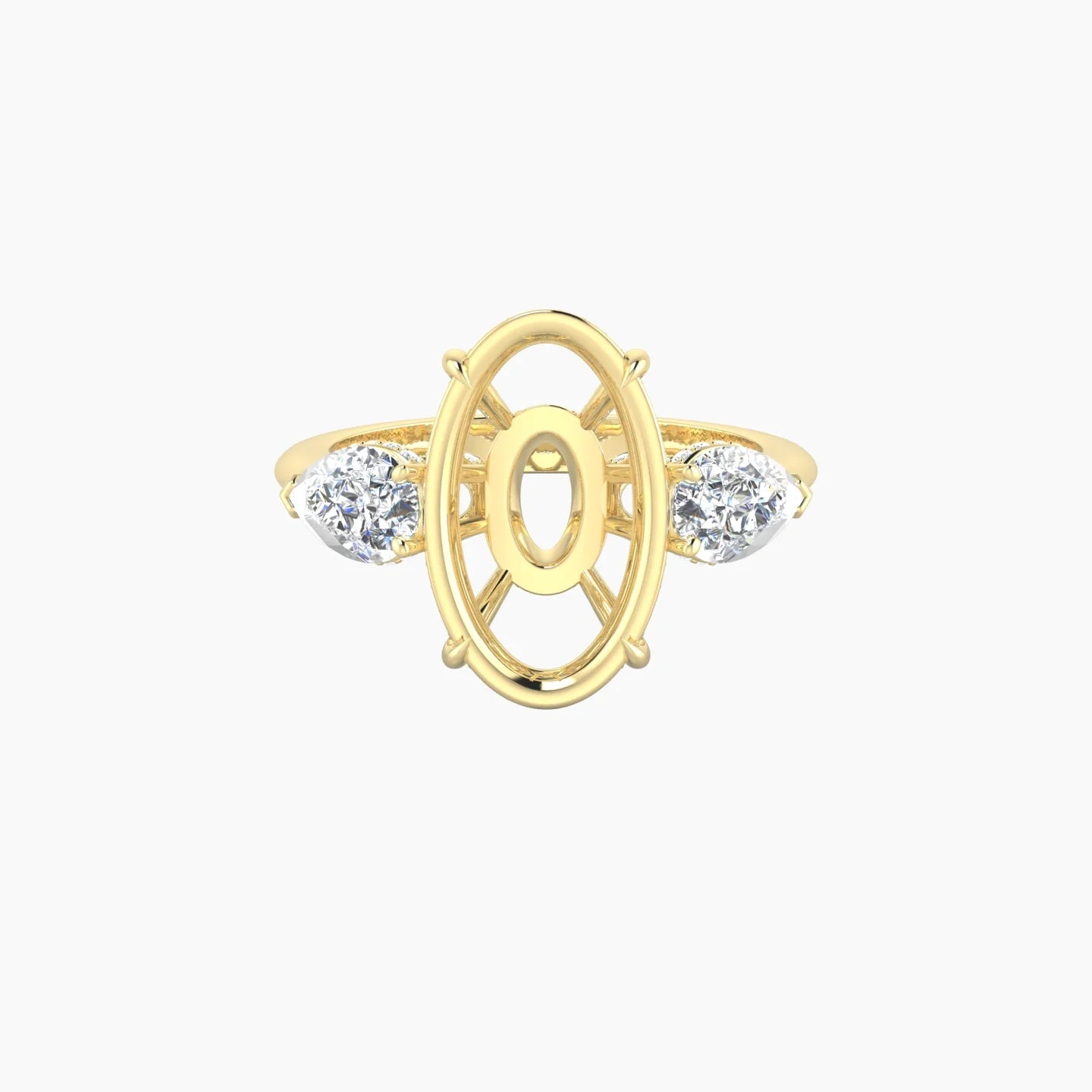 Pear Trilogy | 18k Yellow Gold 5-7.99 ct Oval Cut Ring Setting