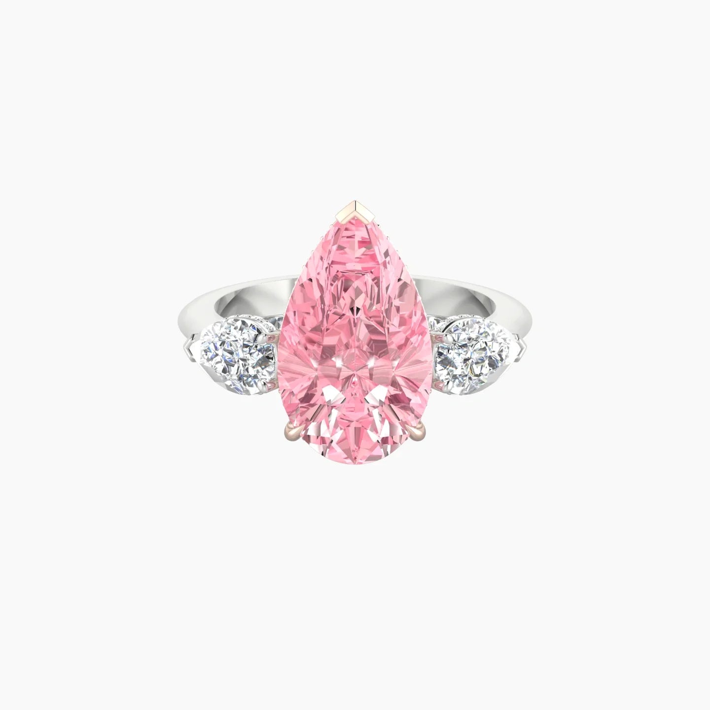 Intricate Pear Trilogy | 18k White & Rose Gold 5 ct Pear Pink Lab Diamond Ring