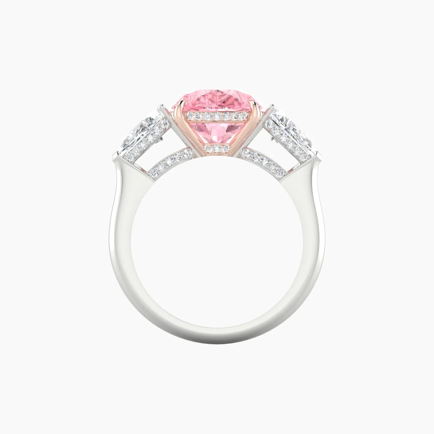 Intricate Pear Trilogy | 18k White & Rose Gold 5 ct Pear Pink Lab Diamond Ring
