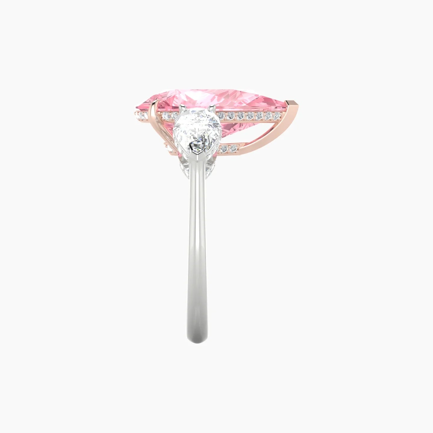 Intricate Pear Trilogy | 18k White & Rose Gold 5 ct Pear Pink Lab Diamond Ring
