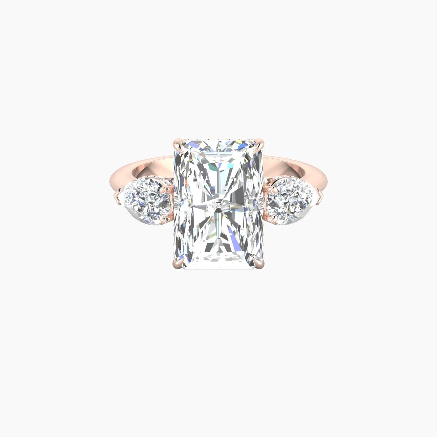 Intricate Pear Trilogy | 18k Rose Gold 5 ct Radiant Pink Lab Diamond Ring