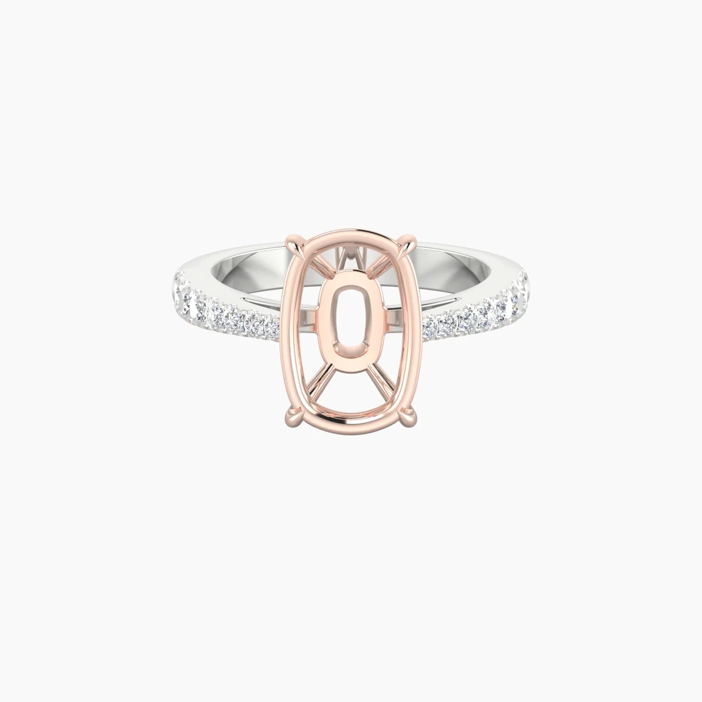 Reverse Shank | 18k White & Rose Gold 5-7.99 ct Cushion Cut Ring Setting