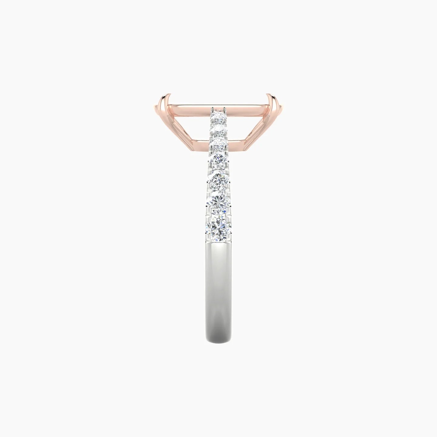 Reverse Shank | 18k White & Rose Gold 5-7.99 ct Cushion Cut Ring Setting