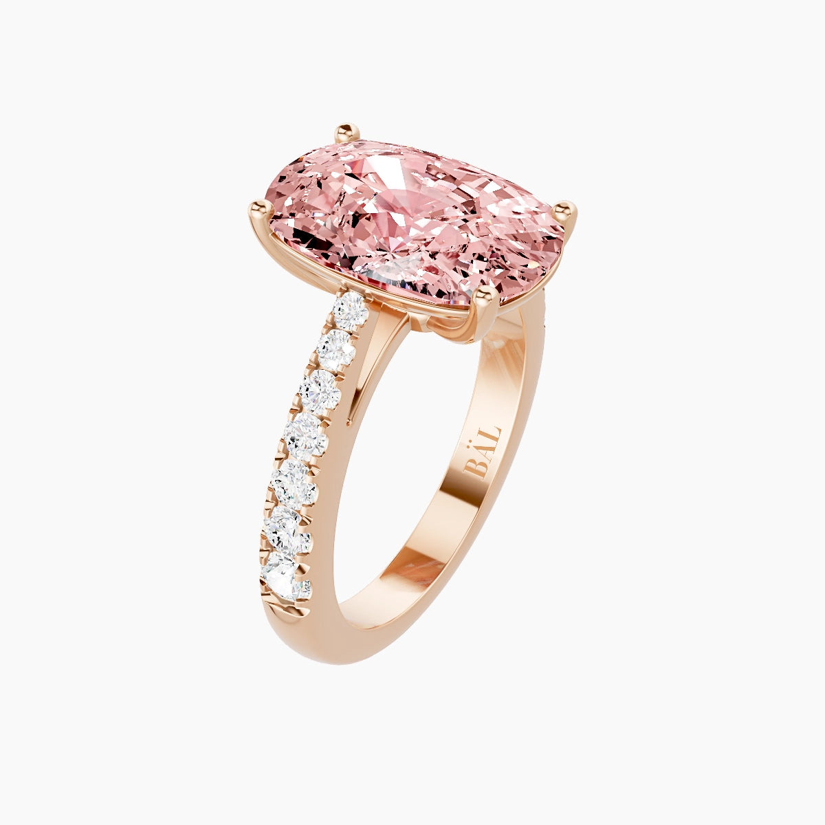 Reverse Shank | 18k Rose Gold 5 ct Cushion Pink Lab Diamond Ring