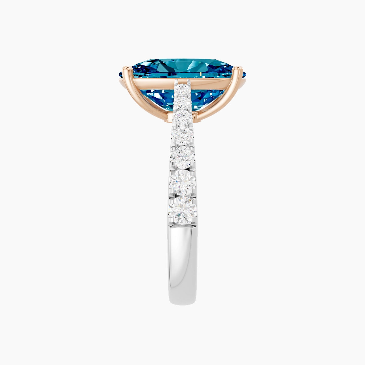 Reverse Shank | 18k White & Rose Gold 5 ct Cushion Blue Lab Diamond Ring