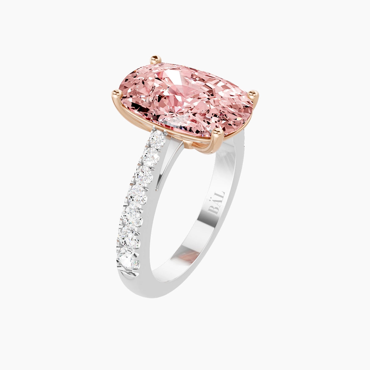 Reverse Shank | 18k White & Rose Gold 5 ct Cushion Pink Lab Diamond Ring
