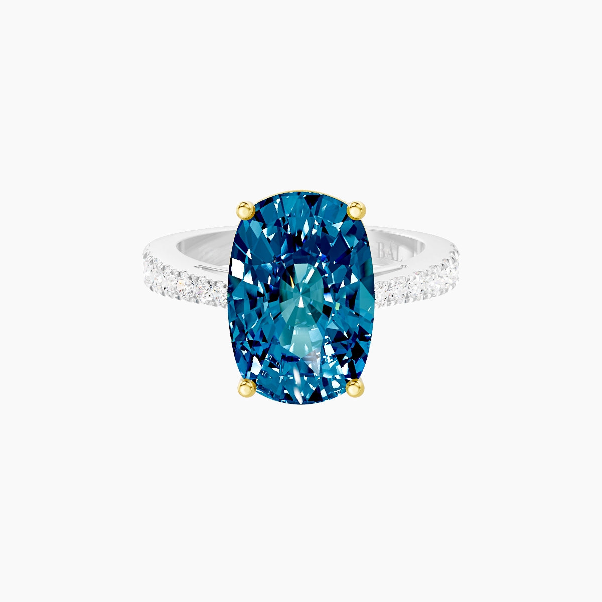 Reverse Shank | 18k White & Yellow Gold 5 ct Cushion Blue Lab Diamond Ring