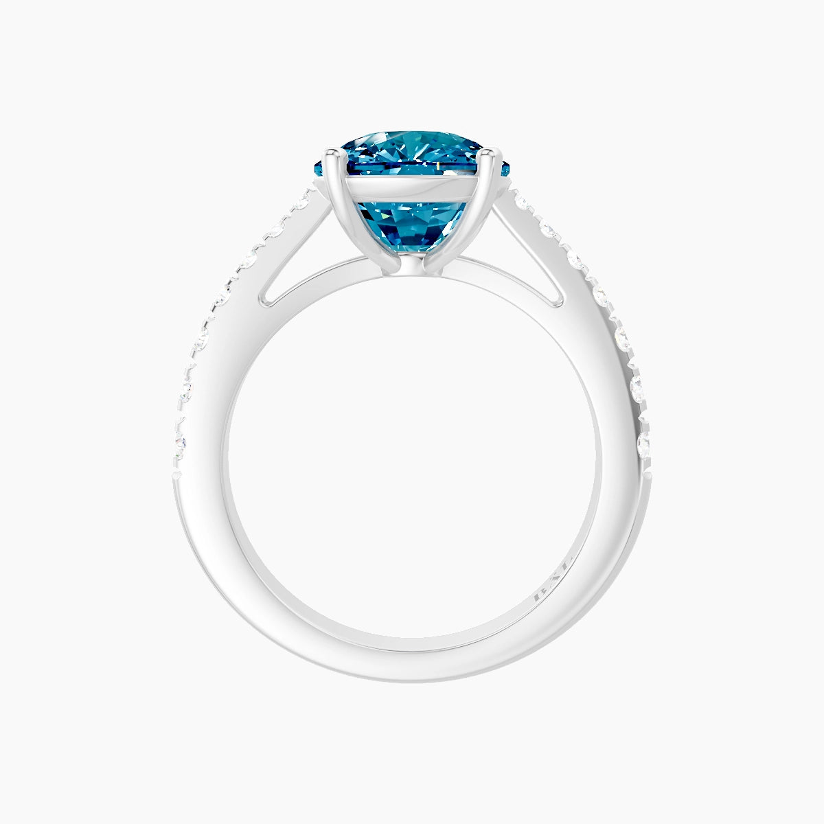 Reverse Shank | 18k White Gold 5 ct Cushion Blue Lab Diamond Ring